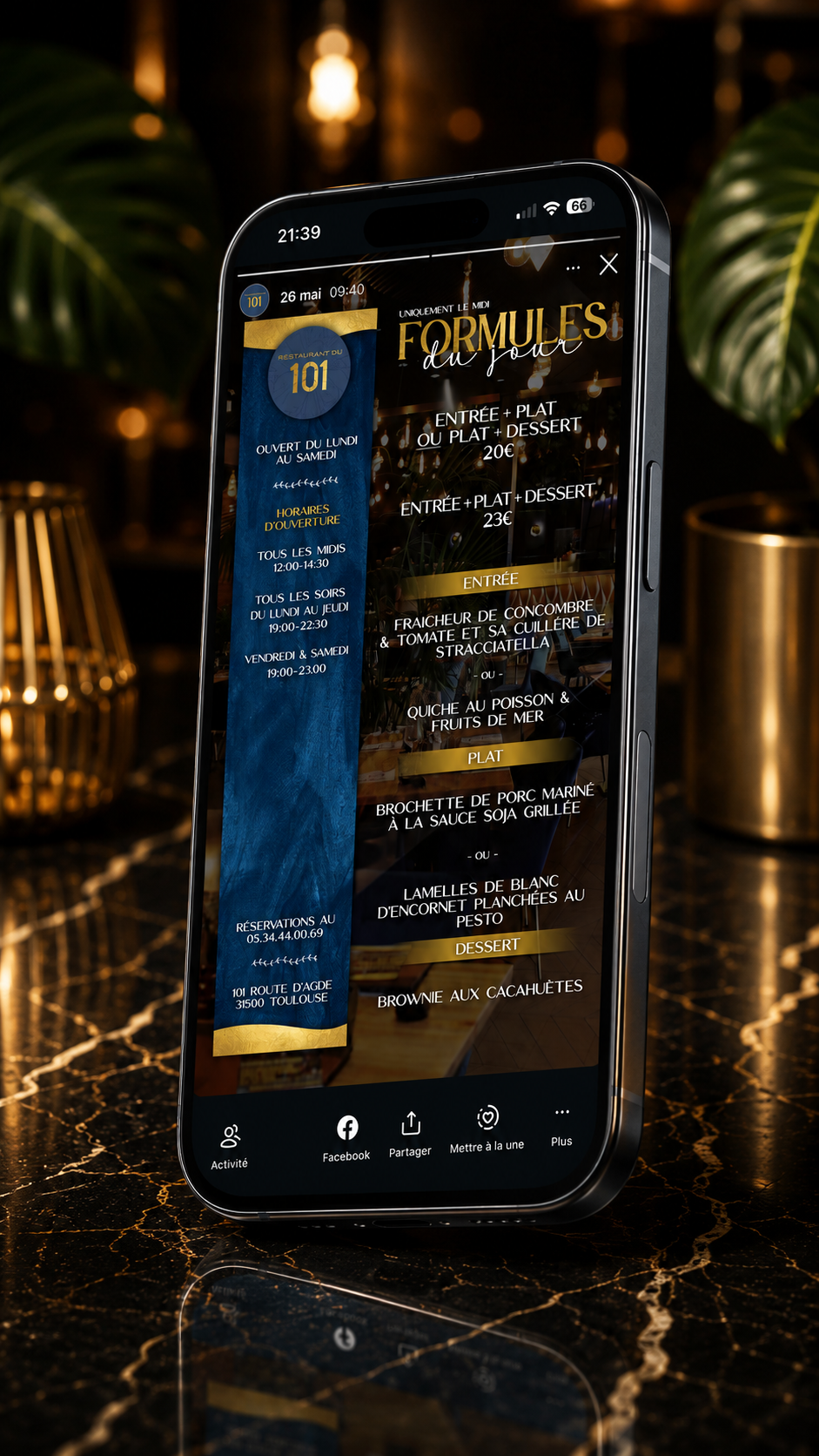 Publication digitale story — formules du jour