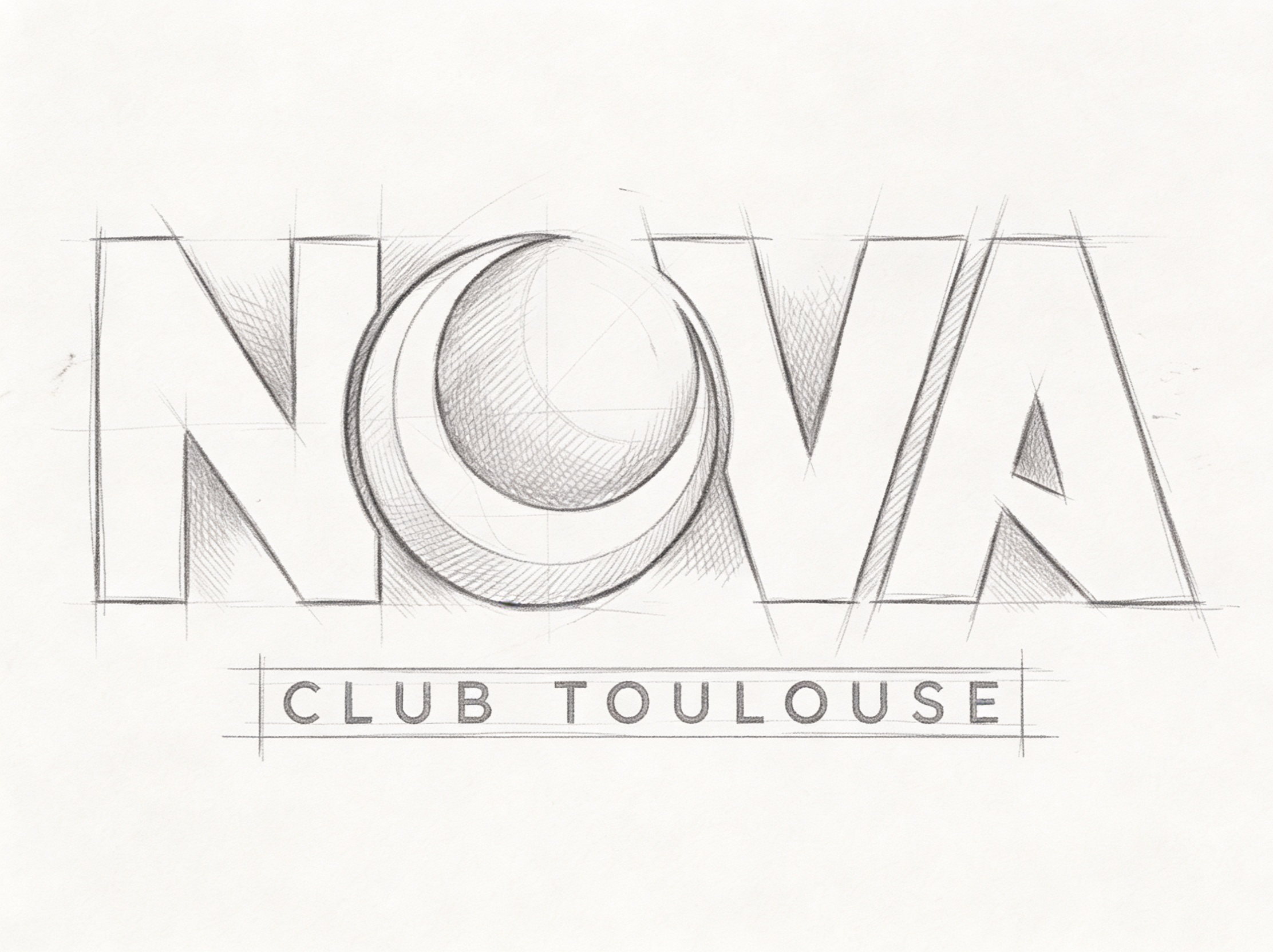 Recherche créative — rough du logotype Nova Club